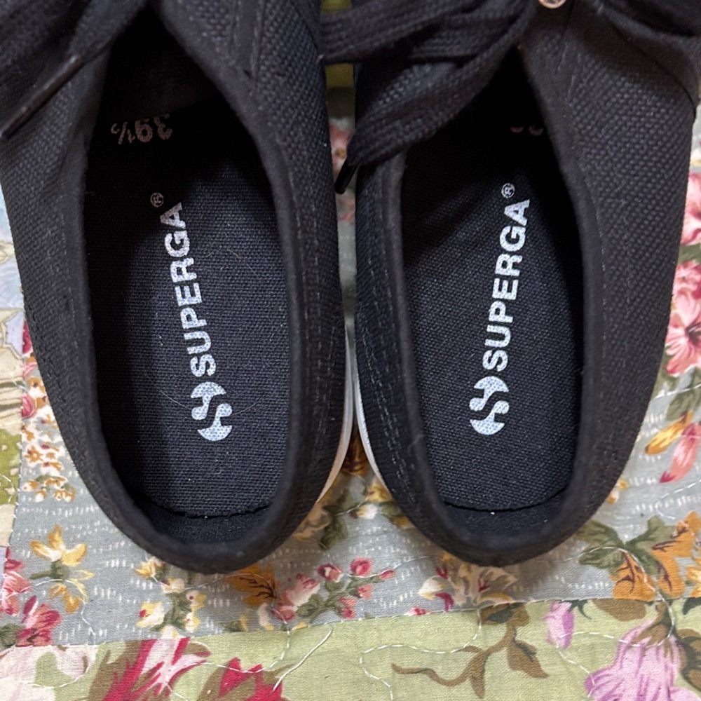 NWT Superga Black Canvas Platform Sneakers with White Sole - Picture 5 of 11